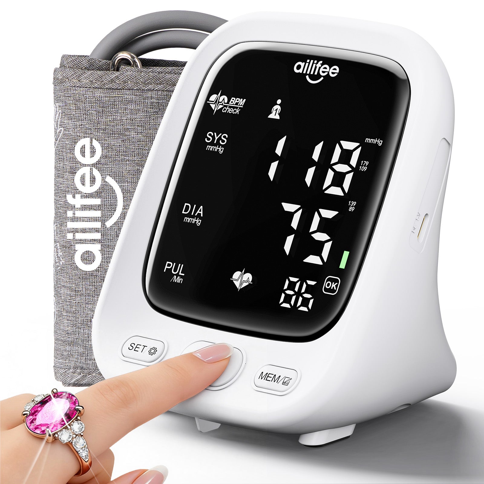 AILIFEE U312 | Professional Voice-Guided Blood Pressure Monitor with 3-Color Backlit LED, Universal Wide Cuff & Dual-Power System