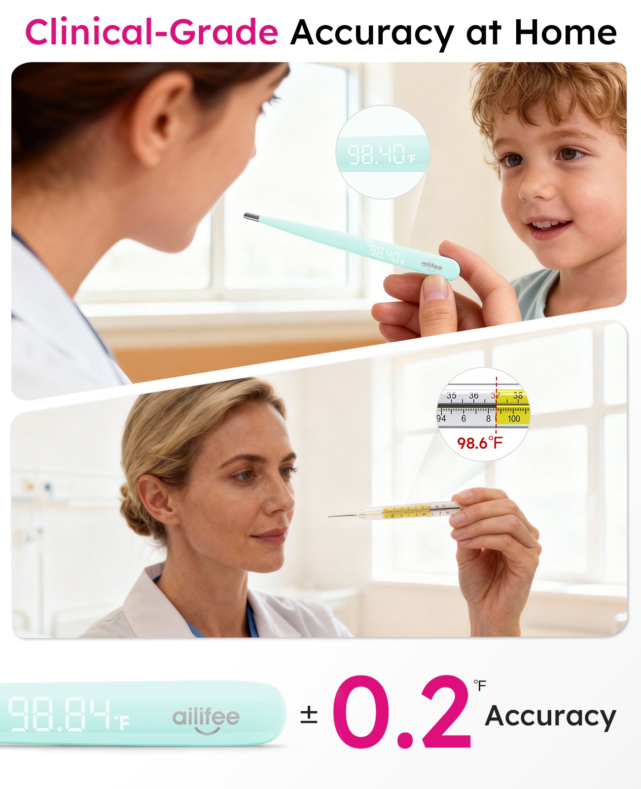 AILIFEE F371 | Medical-Grade Instant Digital Thermometer with Magnetic Charging Case — Clinical Accuracy in 15 Seconds
