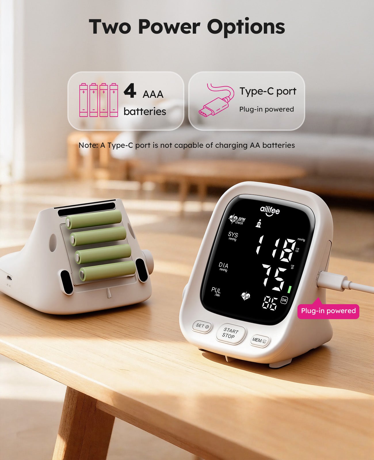AILIFEE U312 | Professional Voice-Guided Blood Pressure Monitor with 3-Color Backlit LED, Universal Wide Cuff & Dual-Power System