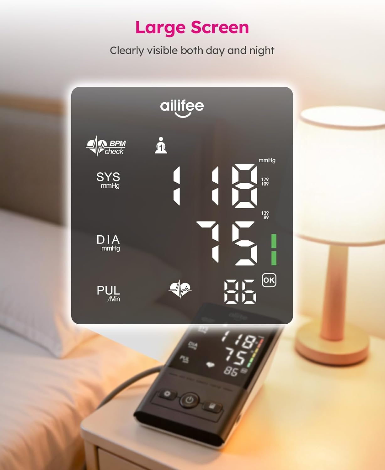 AILIFEE U392 | Professional Blood Pressure Monitor with Irregular Heartbeat Detection, Voice Broadcast & 3-Color LED Indicator