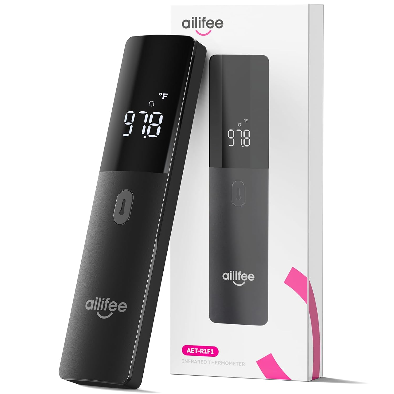 AILIFEE R1F1 | 1s Instant-Read No-Touch Thermometer, Clinical-Grade Infrared Precision with LED Fever Alarm & 32-Memory Recall