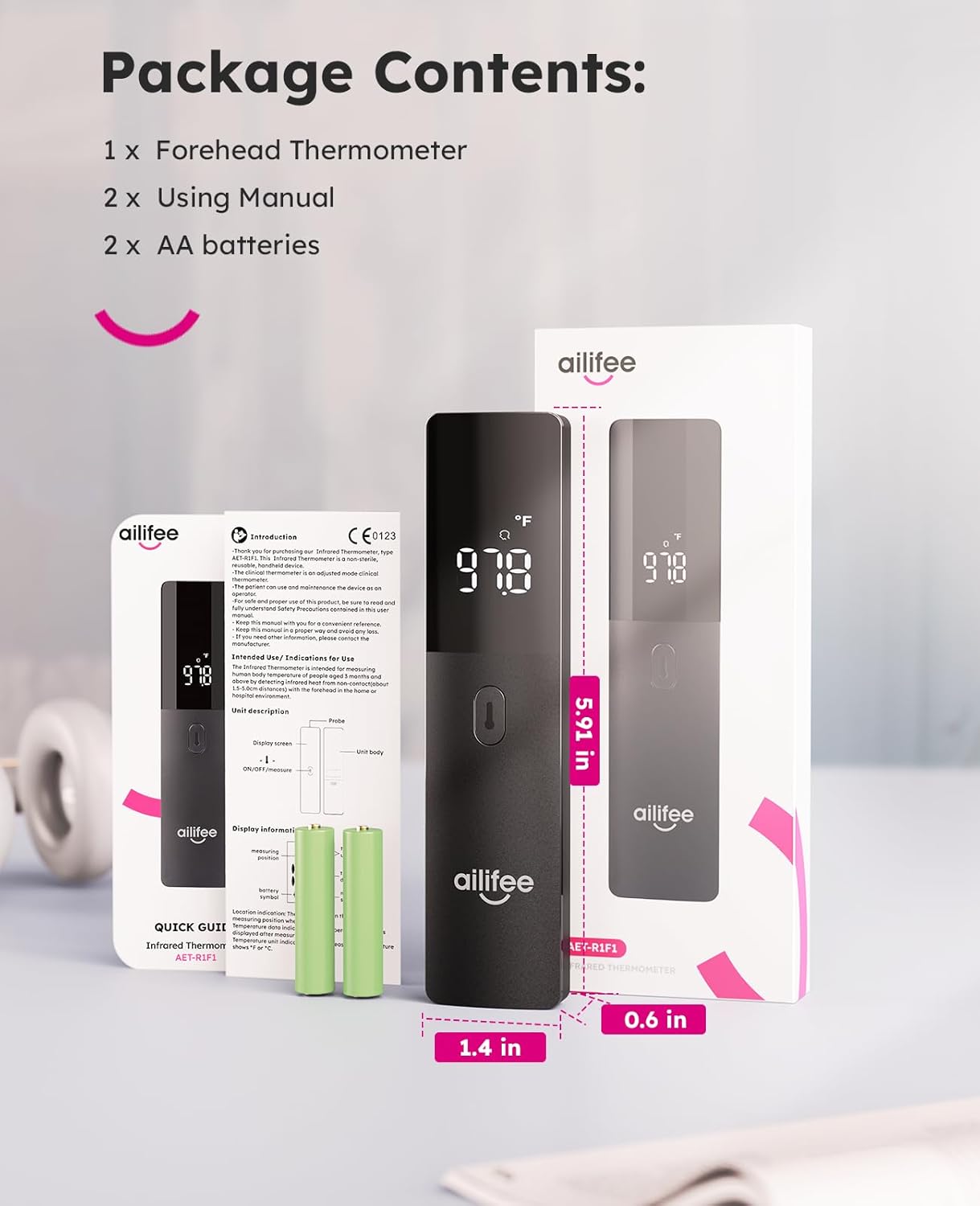 AILIFEE R1F1 | 1s Instant-Read No-Touch Thermometer, Clinical-Grade Infrared Precision with LED Fever Alarm & 32-Memory Recall