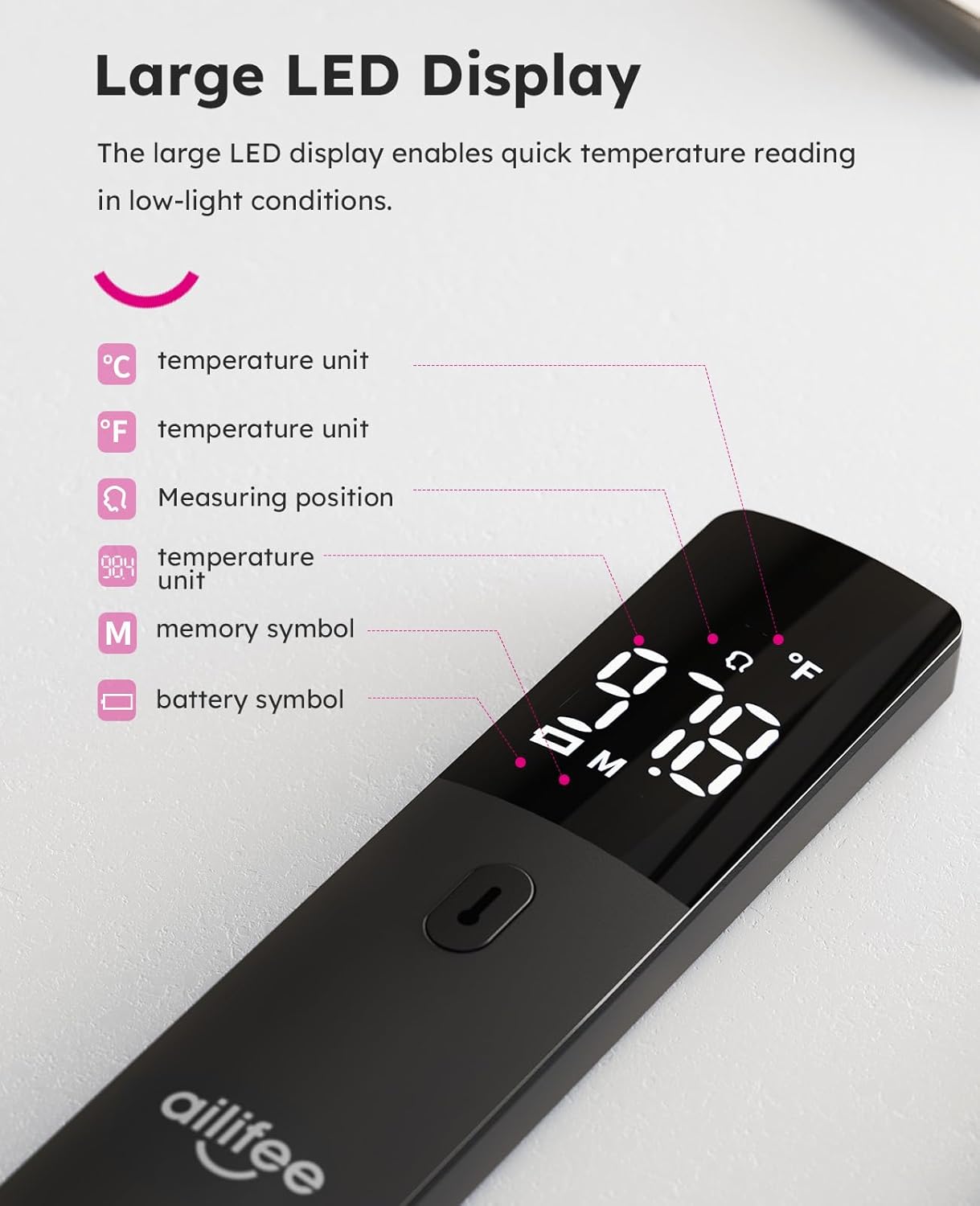 AILIFEE R1F1 | 1s Instant-Read No-Touch Thermometer, Clinical-Grade Infrared Precision with LED Fever Alarm & 32-Memory Recall