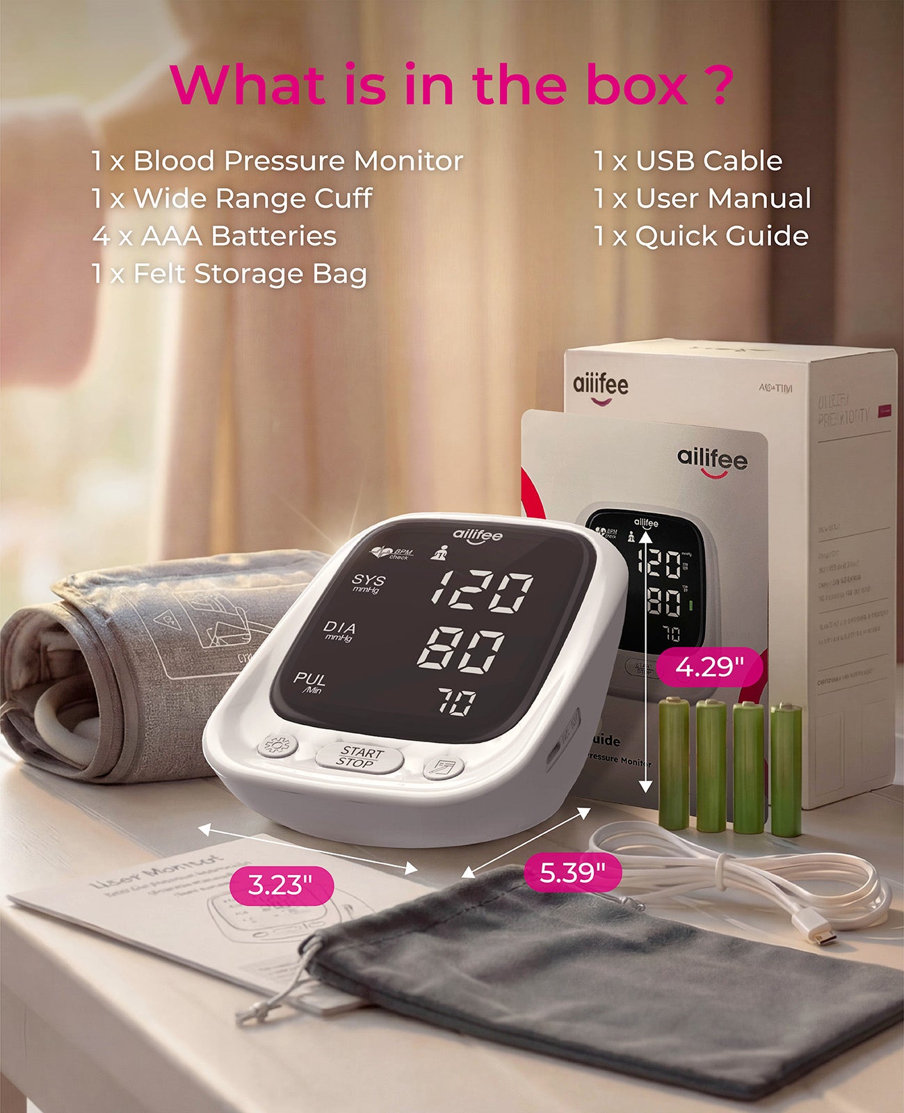 AILIFEE U181 | Professional Blood Pressure Monitor with 16.5" Wide-Range Cuff, One-Touch Clinical Accuracy & Dual-Power Mode