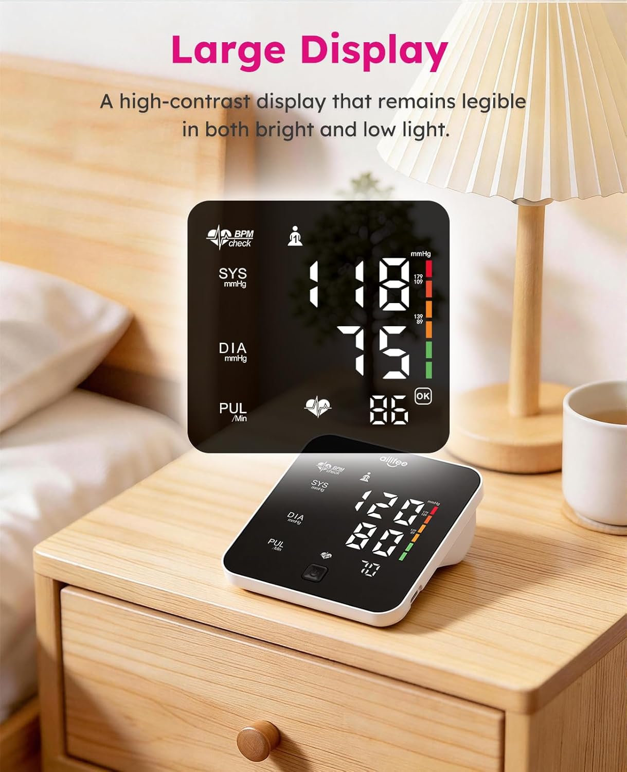 AILIFEE U231 | Voice-Guided Blood Pressure Monitor with 3-Color LED Backlight, 180-Memory Dual User Mode & Universal Wide Cuff
