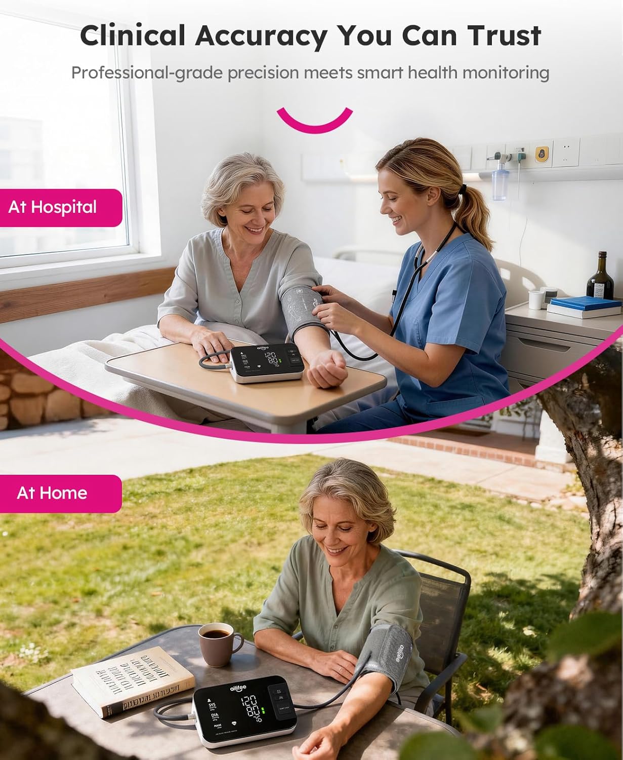 AILIFEE U632 | Rechargeable Blood Pressure Monitor with 16.5" Universal Cuff, 200-Use Battery Life, 3-Color LED & Voice Guidance