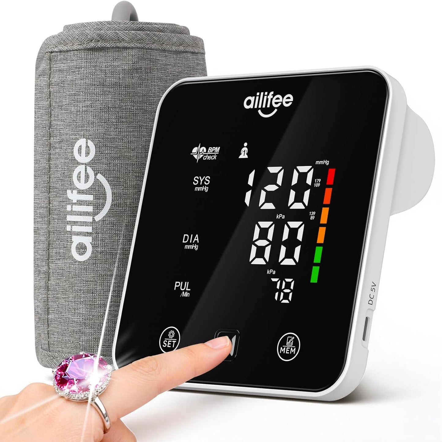 AILIFEE U231 | Voice-Guided Blood Pressure Monitor with 3-Color LED Backlight, 180-Memory Dual User Mode & Universal Wide Cuff