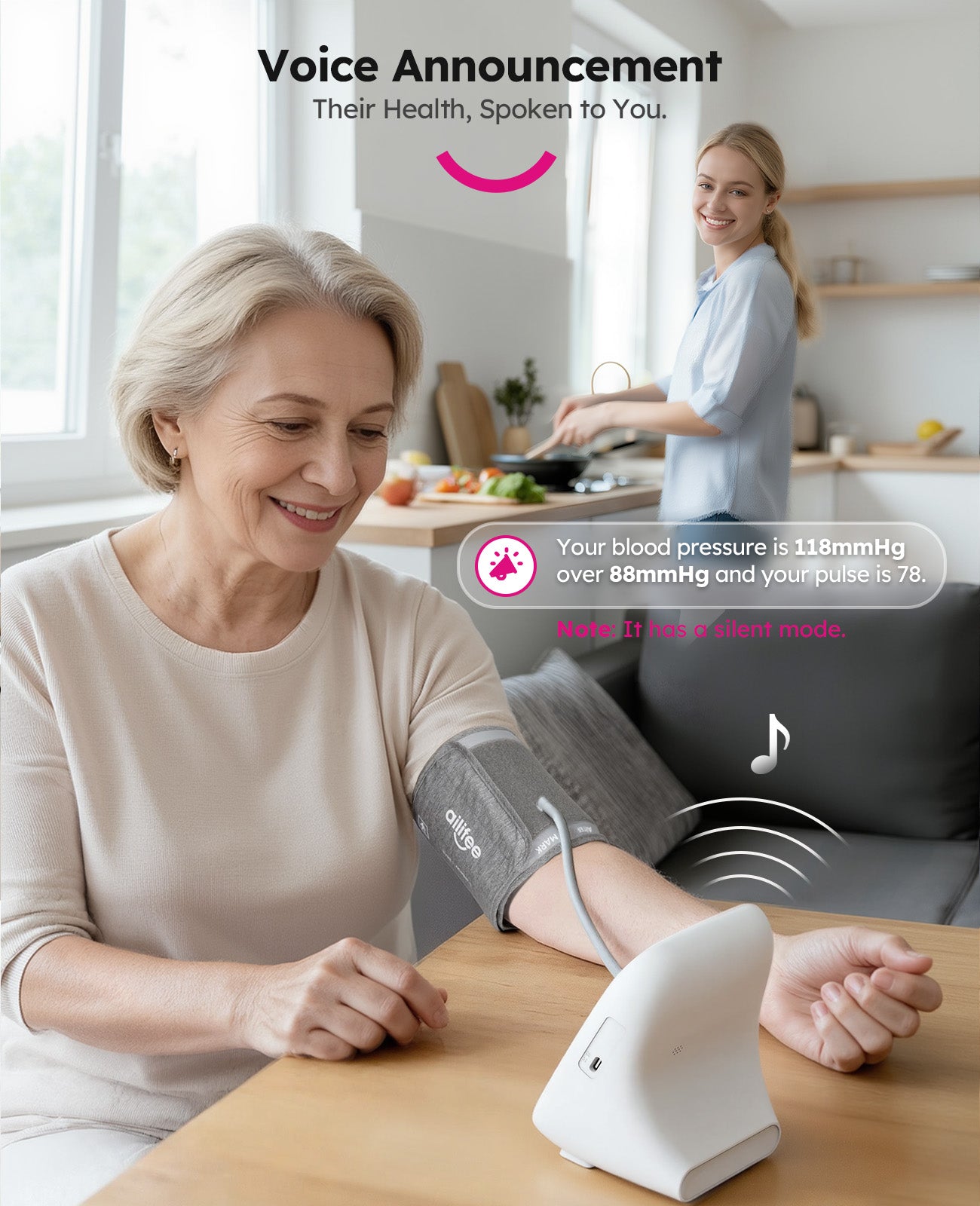 AILIFEE U312 | Professional Voice-Guided Blood Pressure Monitor with 3-Color Backlit LED, Universal Wide Cuff & Dual-Power System
