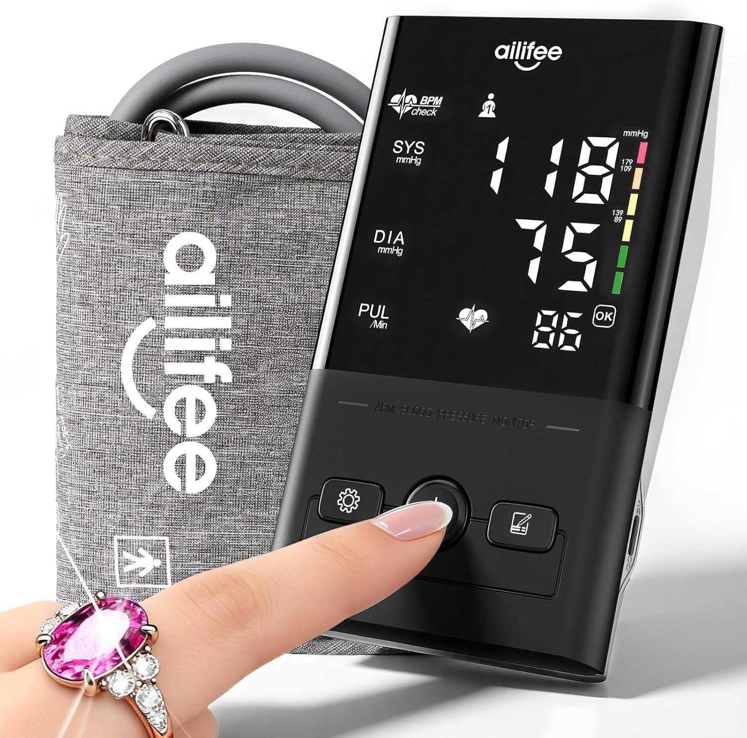 AILIFEE U392 | Professional Blood Pressure Monitor with Irregular Heartbeat Detection, Voice Broadcast & 3-Color LED Indicator