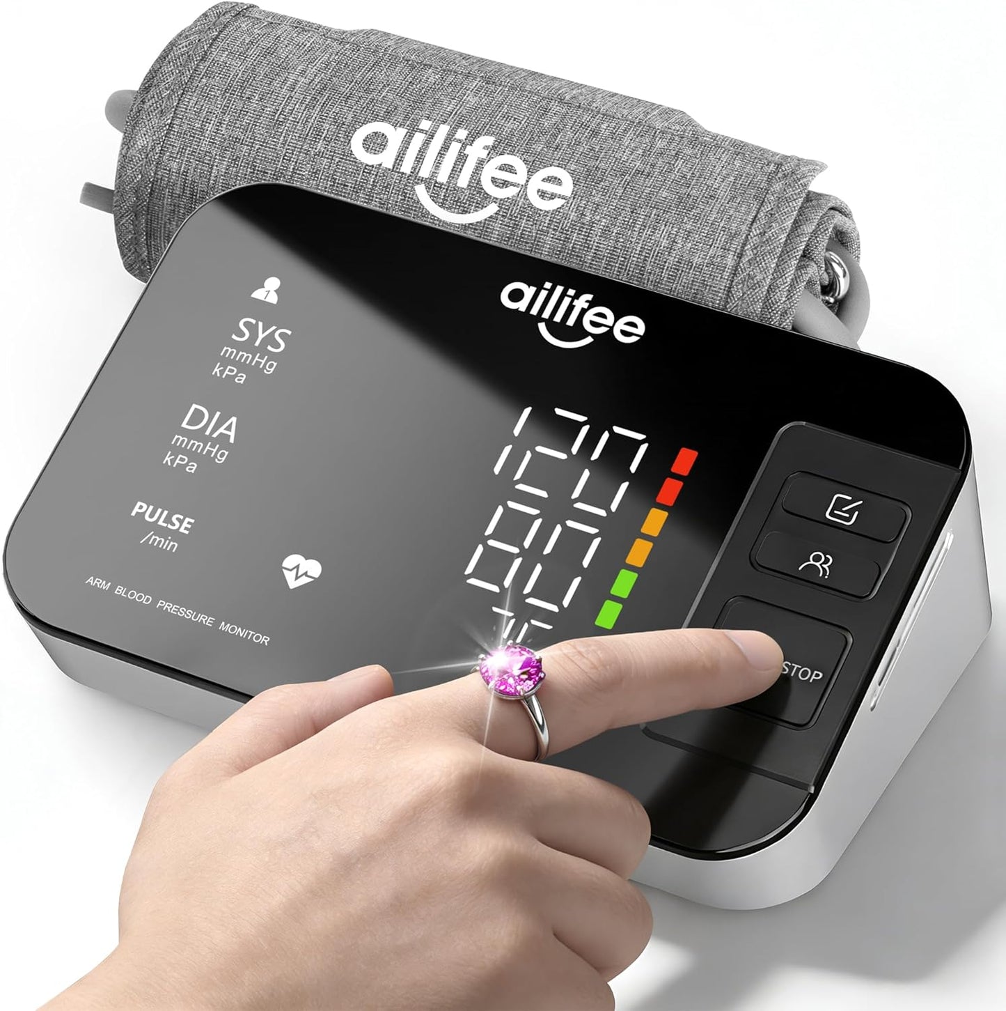 AILIFEE U632 | Rechargeable Blood Pressure Monitor with 16.5" Universal Cuff, 200-Use Battery Life, 3-Color LED & Voice Guidance